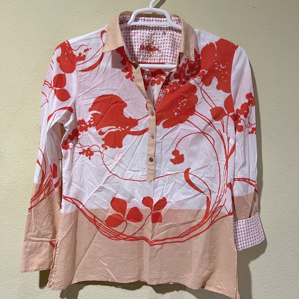 Robert Graham Women Multi-Orange Floral Embroidery  Long Sleeve Tunic Top M e1